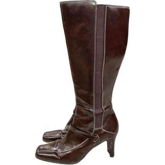 Etienne Aigner Shoes - Vtg Etienne Aigner Womens 8 Holstein Tall Boots Brown Leather Contrast Stitching